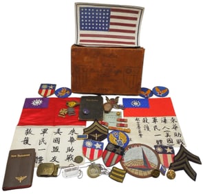 WWII China Burma India 10th AAF Army Air Force Blood Chit Leather Patch Bullion Dog Tags Archive