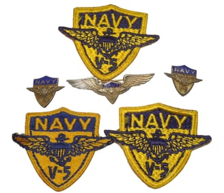 WWII US Navy V-5 Naval Aviator Training Program Patches & Wings