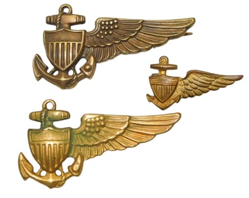 Early WWII US Navy Half Dirigible Balloon Pilot Wings Lot (3)