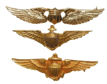 Lot (3) WWI - WWII US Navy 14K-18K Gold Aviator Wings