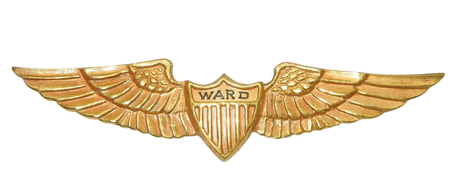 WWII WARD Hawaii Womens Air Raid Defense Named Wings: Original gold colored WARD wing to Jane Reibeth. She is listed on page 85 of the Womens Air Raid Defense book (included). These are exceptionally rare.
