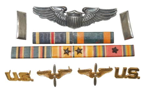 WWII US Army Air Force Sterling LGB Pilot Wings Ribbon Bars & Pins Lot