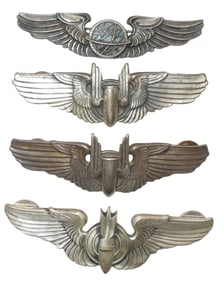 Lot (4) WWII 3 Inch US Army Air Force Gunner & Observer Sterling Wings
