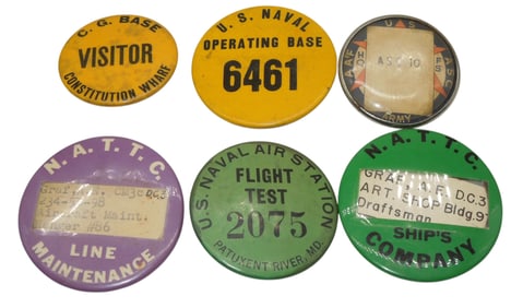Lot (6) WWII US Home Front Factory Worker AAF Navy Shipbuilder Buttons Pins