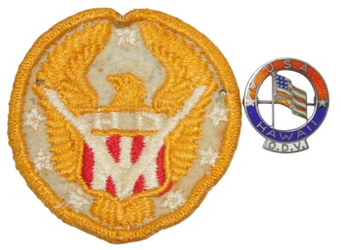 WWII US Military Hawaiian Defense Volunteer Patch & Oahu Defense Sterling Pin