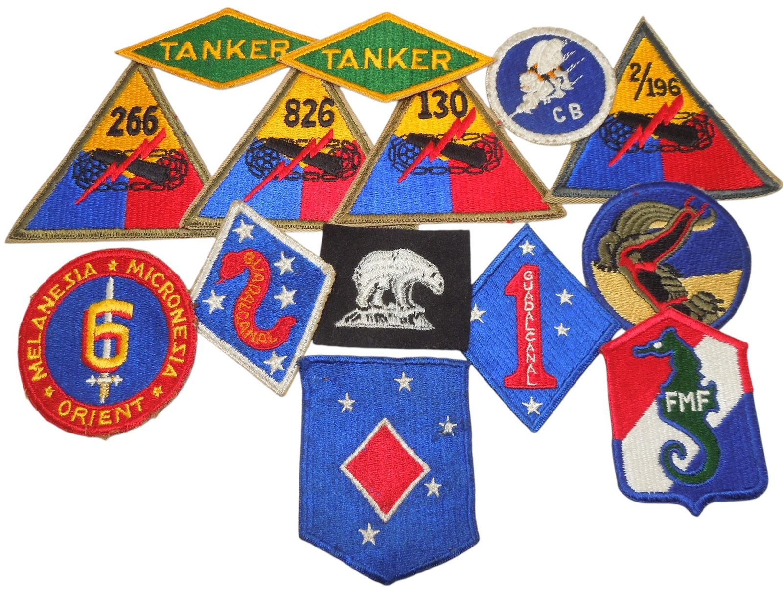 WWII - 50s US Army Armored Tanker & USMC Marine Corps Patches: Lot of WWII - 1950s era patches as shown.