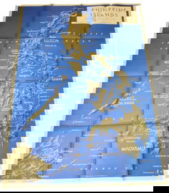 WWII 1944 News Map of Philippine Islands & Southern France