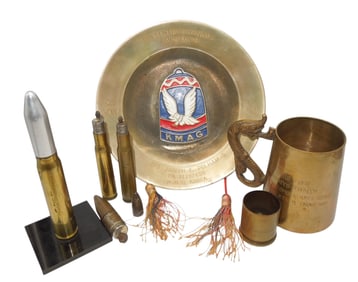 WWII - Vietnam US Military Trench Art KMAG Plate Cup Lighters Lot