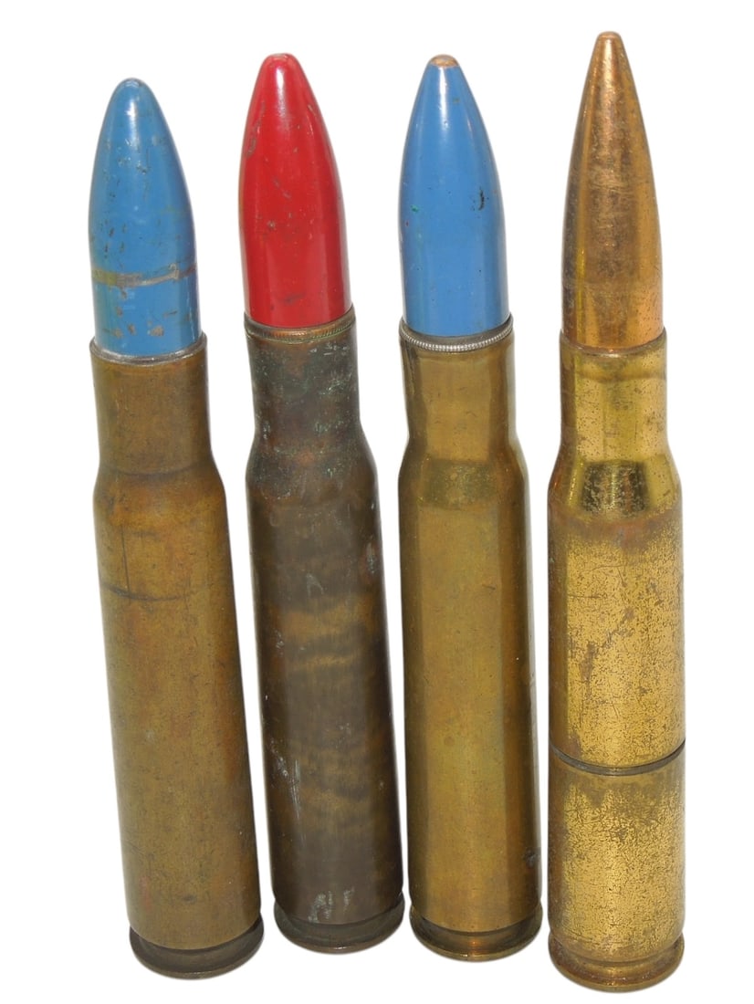 Lot (4) WWII .50 Caliber Trench Art Lighter & Training Rounds: Lot of four items as shown. Lighter does not work.