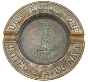 Heavy WWII USS Yellowstone Old Faithful US Navy Ship Ashtray