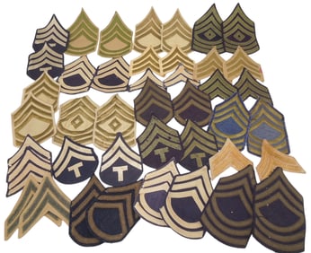 Large Lot WWII US Army & AAF Sergeant Rank Stripes Chevrons Pairs Patches