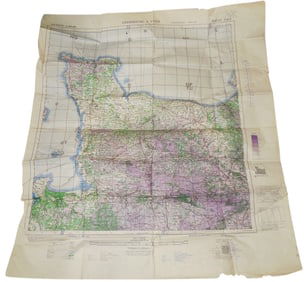 1943 WWII Allied Military Paper War Map of Cherbourg & Caen France D-Day