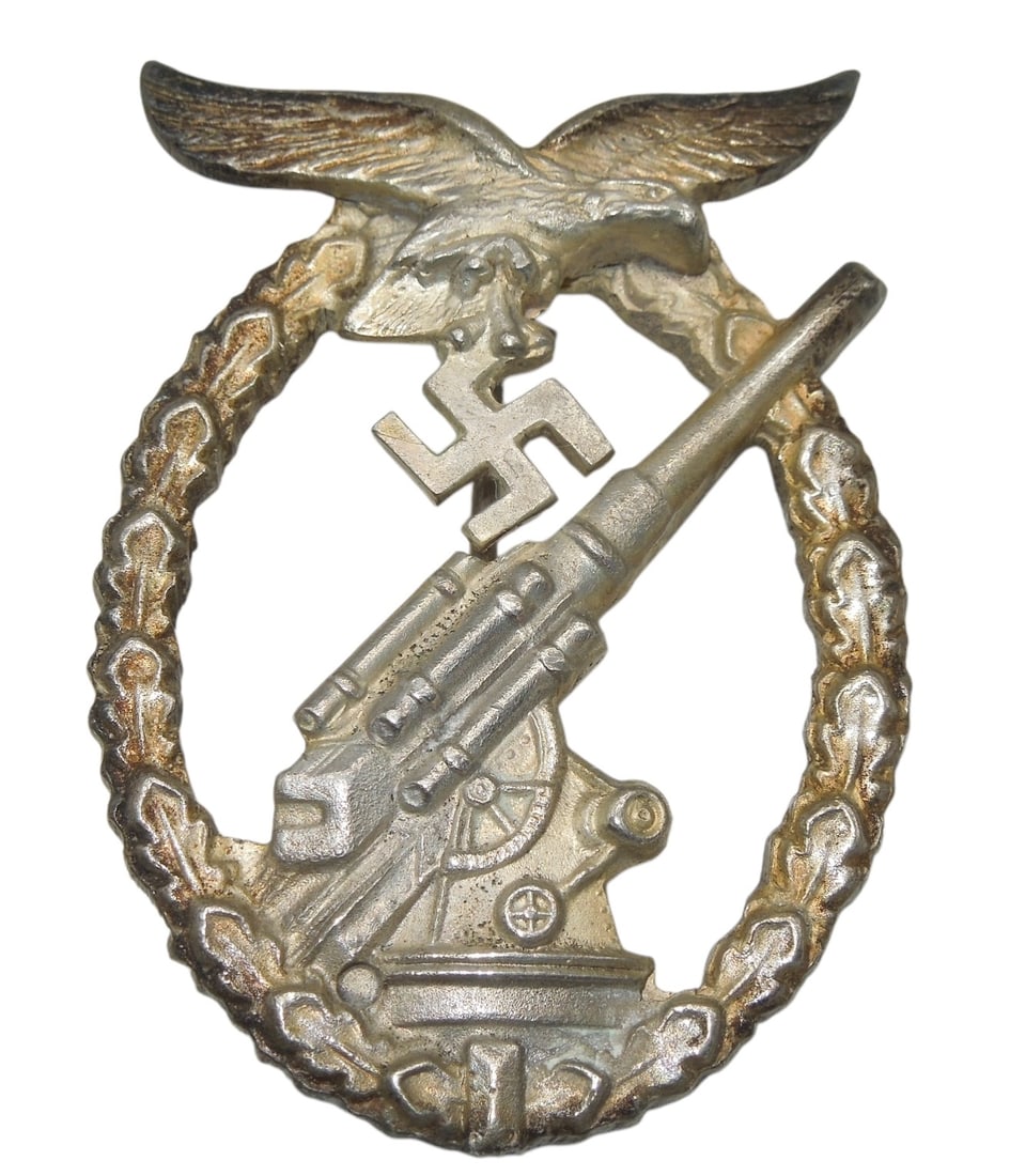 WWII German Luftwaffe Air Force Flak Badge Pin: Marker marked but hard to read. Good condition.
