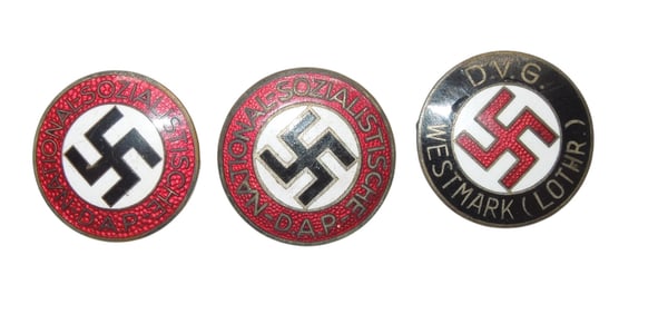 Lot (3) WWII German NSDAP DVG Westmark RZM Pins