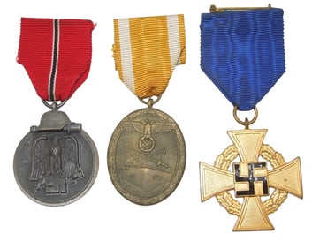 Lot (3) WWII German Military West Wall Eastern Front & Service Medals