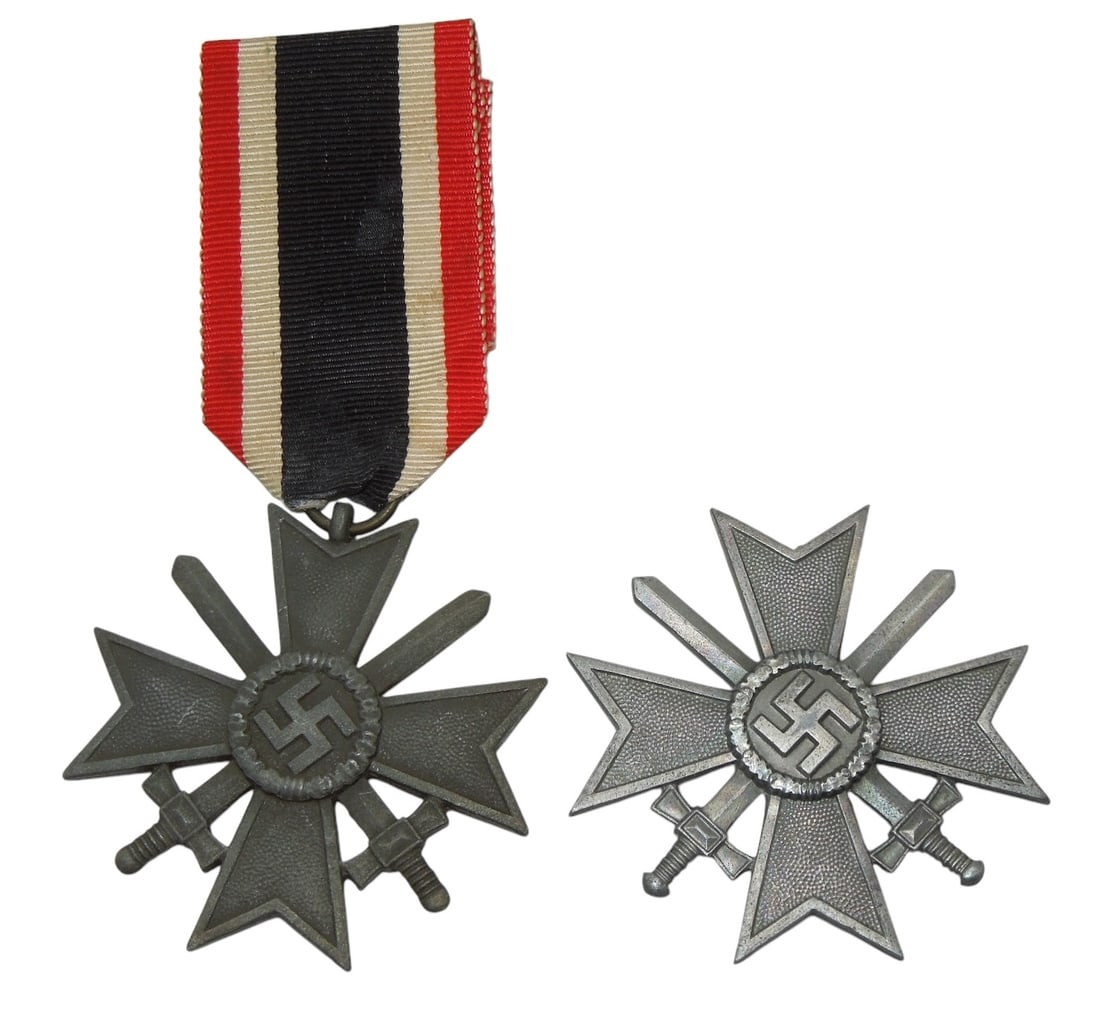 WWII German Military Wehrmacht War Merit Cross 1st & 2nd Class With Swords KvK Medals: Lot of two original WWII medals as shown. Good condition.