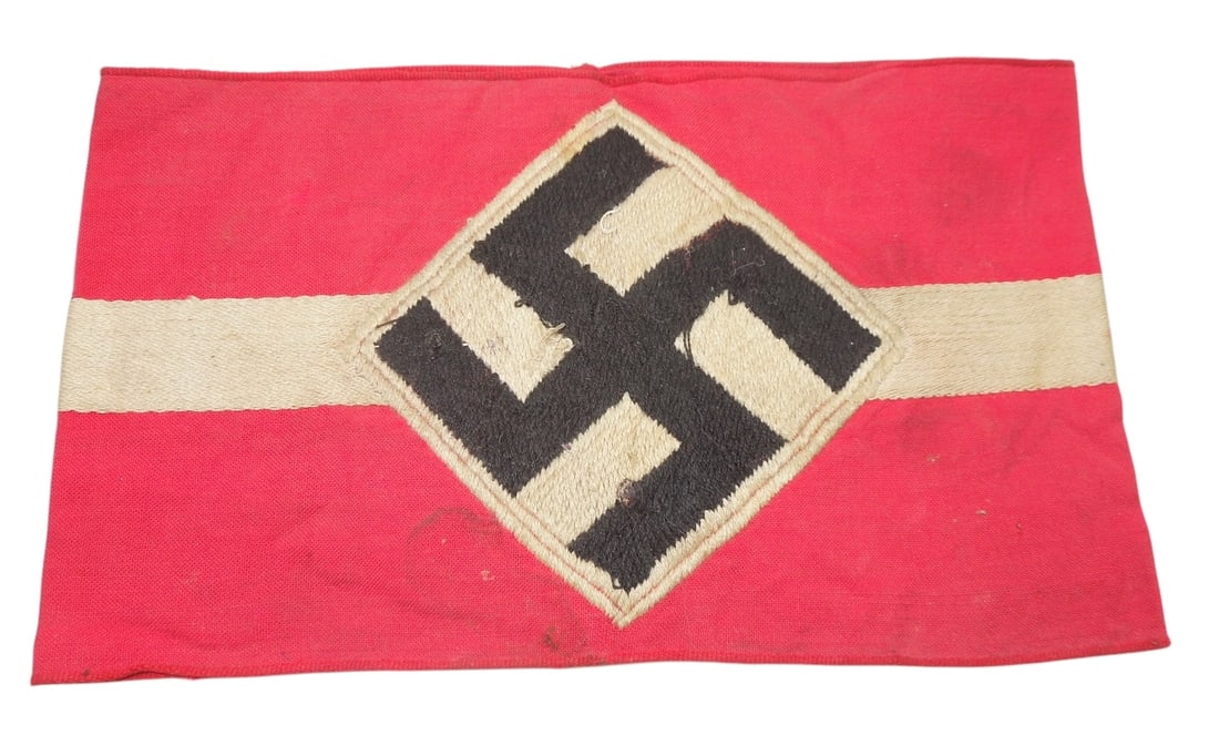 WWII German Hitler Youth HJ Cloth Uniform Armband: Has minor soiling and wear to the embroidery.