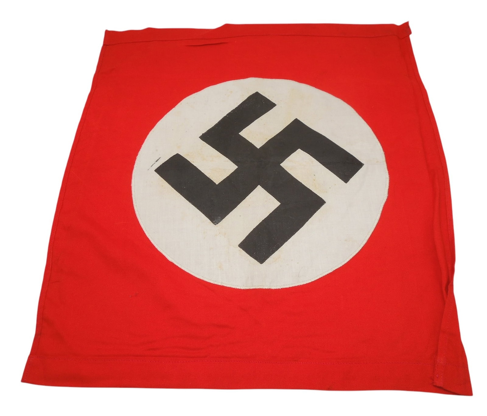 Small WWII NSDAP German Political Banner Flag: Small flag as shown, soiling to the white fields. Does not glow under black light. Scale shown for size reference.