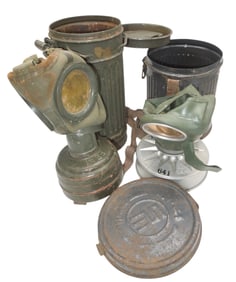 Lot (2) WWII German Military Gas Masks & Canisters