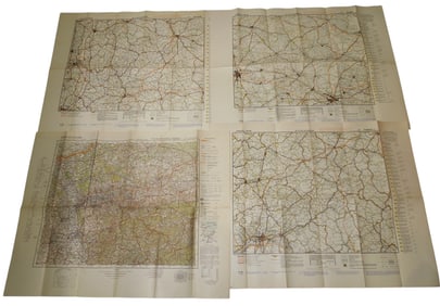 Lot (4) 1930s - Early WWII German Military Maps Dresden, Darmstadt, Dusseldorf, Frankfurt