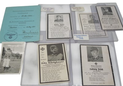 Lot WWII German Soldier Military Death Cards & Documents