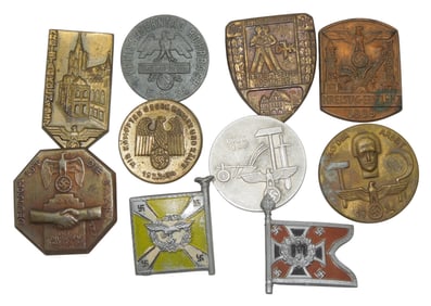 Lot (10) WWII German Military & Patriotic Tinnie Pins