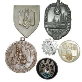 Lot (6) WWII German Military & Patriotic Tinnie Pins 1938 DSB
