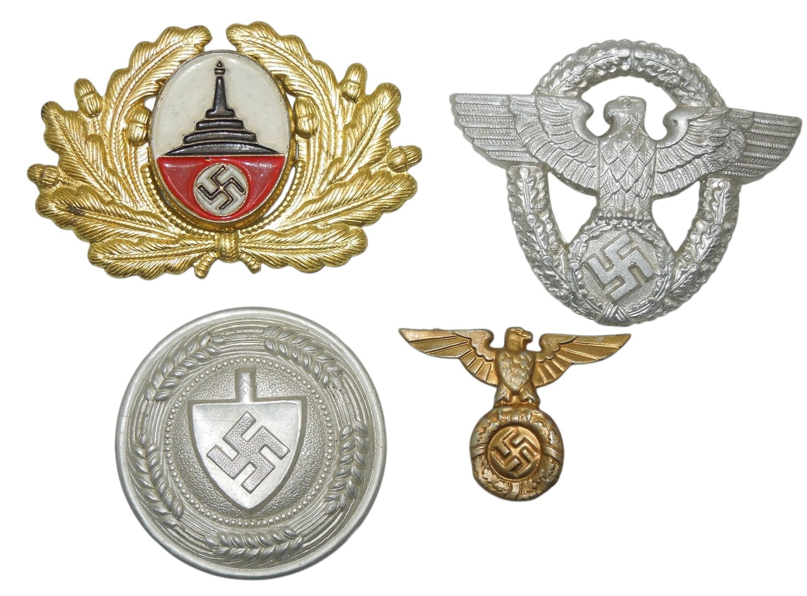 Lot WWII German Police Political RAD Cap Hat Badge Pins: Large original lot as shown.