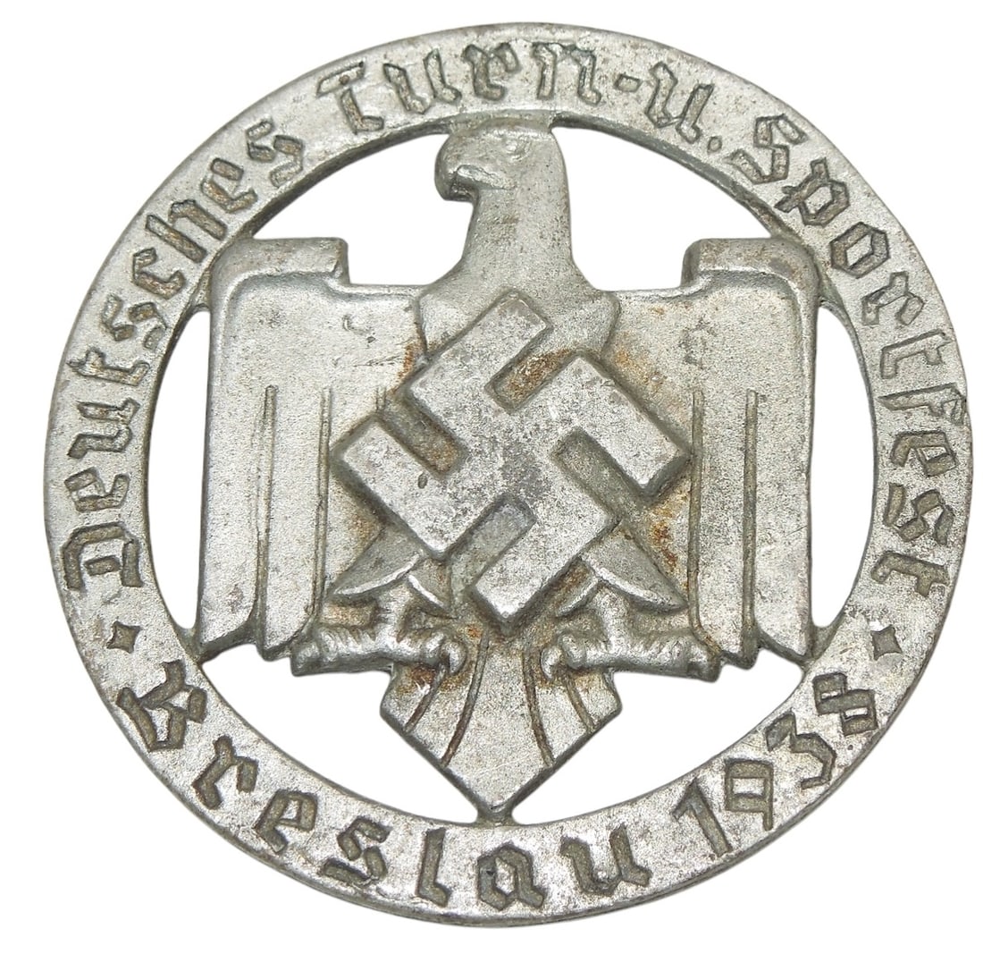 WWII German 1938 Sportfest Breslau Military Pin Badge: Original as shown.