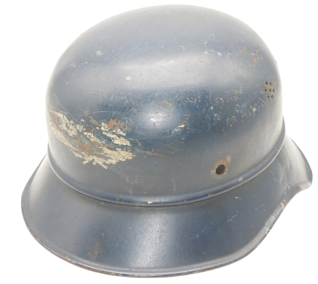 WWII German Luftshutz Civil Defense Helmet & Decal: Well used helmet without liner, and a damaged decal.