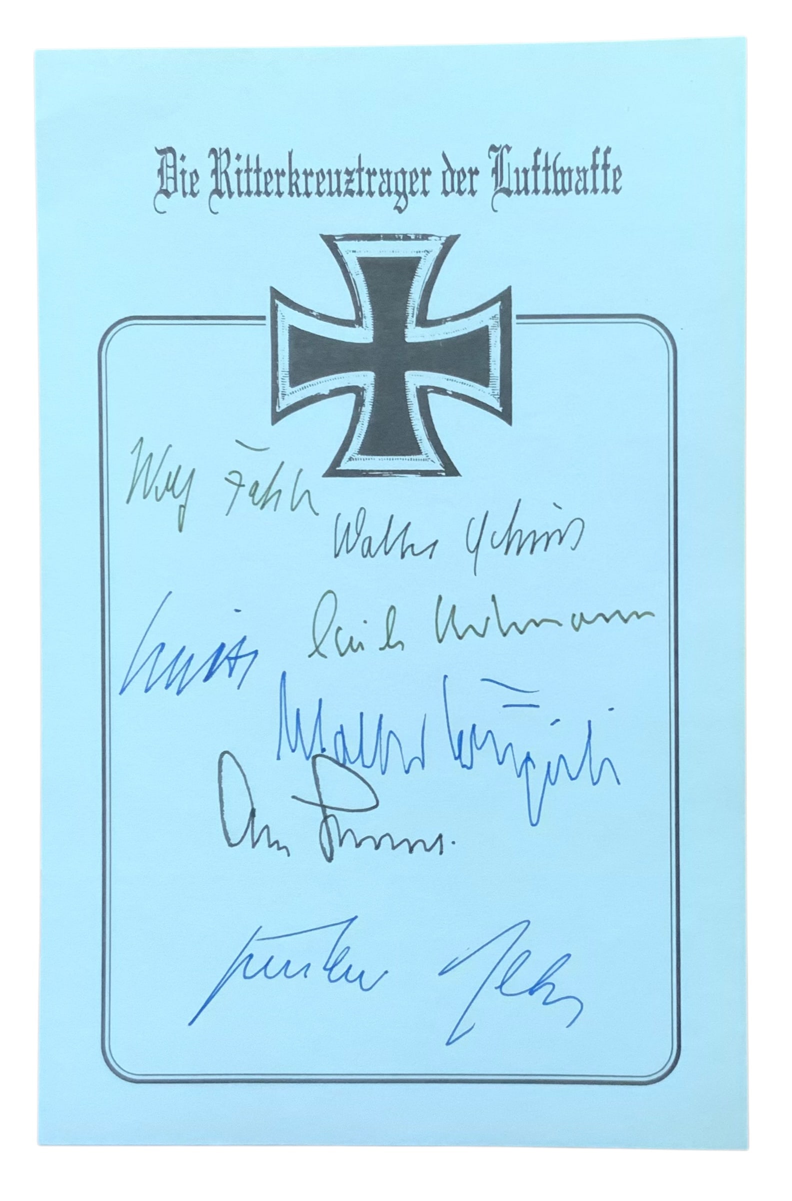 WWII Luftwaffe Pilots Signed (7) Book Plate Hartmann Spate Rall Galland Krupinski, etc.: Signatures Include: Wolfgang Spate, Walter Schuck, Wolfgang Falck, Adolf Galland, Erich Hartmann, Gunther Rall, and Walter Krupinski. Wolfgang Späte (8 September 1911-30 April 1997) was a German Luft