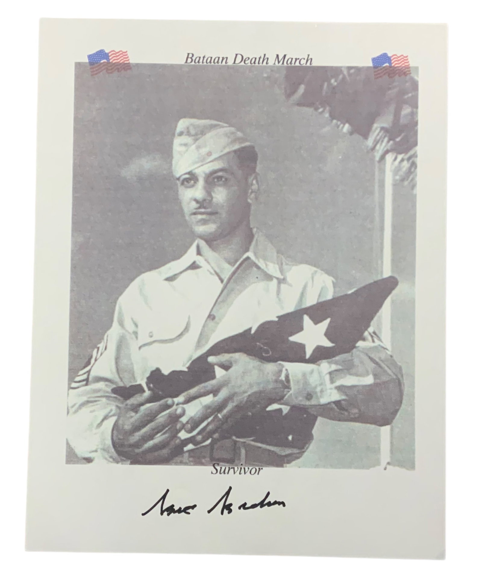 WWII POW Bataan Death March Survivor Abie Abraham Signed Photo: WWII POW Bataan Death March Survivor Abie Abraham Signed Photo. Abie Abraham (1913-2012) first enlisted in the Navy in 1932, and then enlisted in the Army in 1934. While stationed in the Philippines d