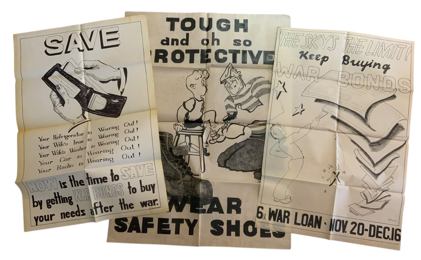 WWII Era 1944 Home Front War Factories, War Bonds & Loan Poster Lot (3): WWII Era 1944 Home Front War Factories, War Bonds & Loan Poster Lot of 3. Artist: J. Hannum. J. Hannum was an artist associated with the Artists for Victory program during World War II. He created art