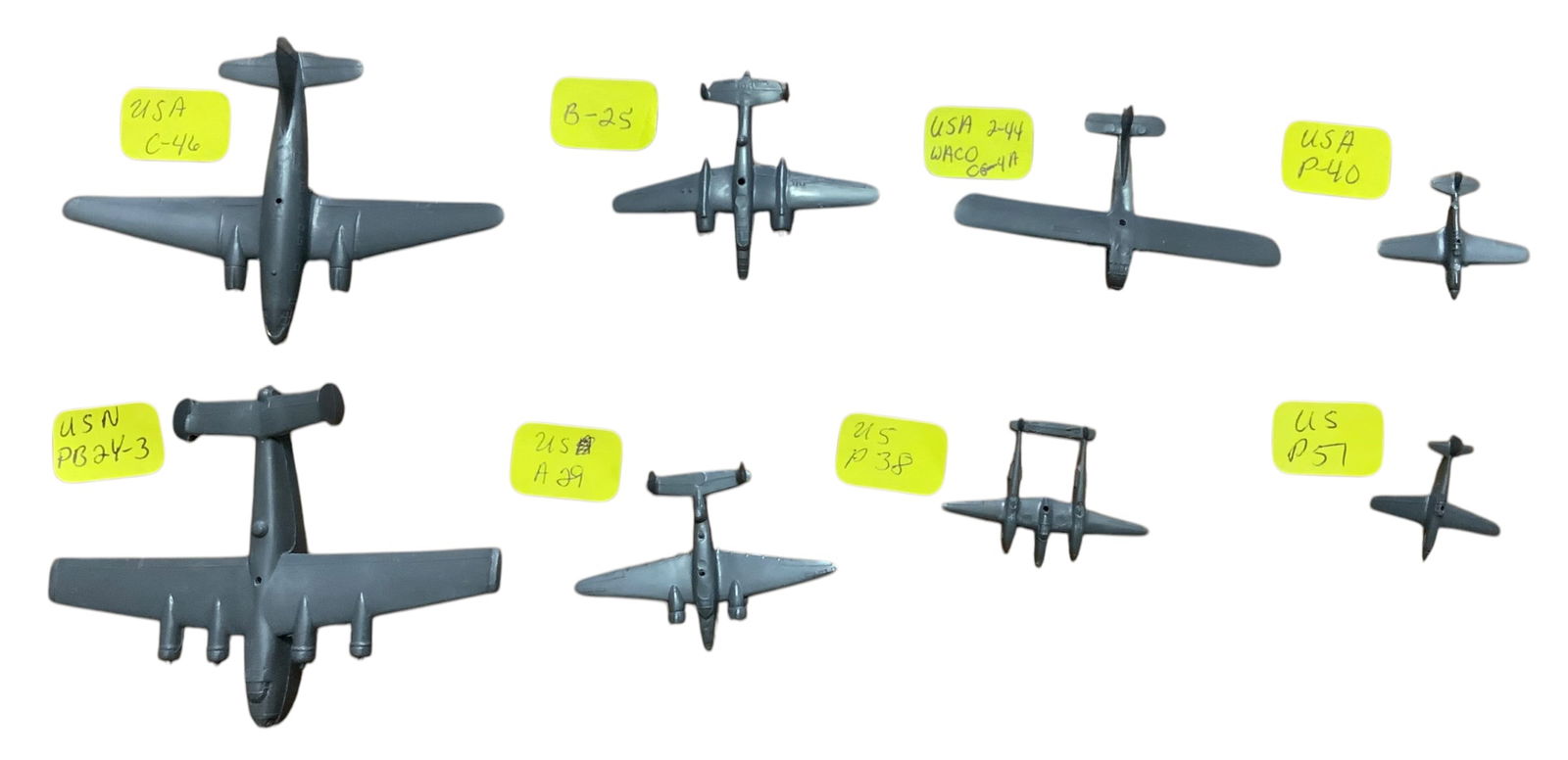 US Army Air Force & Navy Cruver Aircraft Spotter Recognition Planes Lot (8): US Army Air Force and Navy Cruver WWII Aircraft Spotter Recognition Planes. You will receive the following (8) United States planes: Curtiss C-46 Commando, North American B-25 Mitchell, Curtiss P-40 W