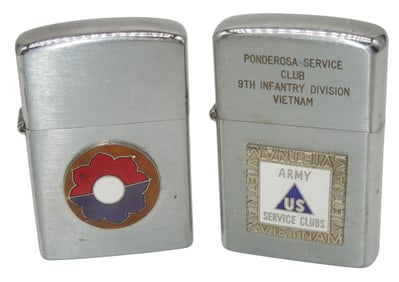 Lot (2) Vietnam War 9th Infantry Division Lighters Hong Kong & Japanese Made