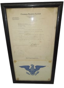 1952 United States Lines Maritime Ship Flag & Letter in Frame