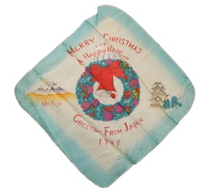 Occupation of Japan 1949 Silk Painted Mt. Fuji Handkerchief