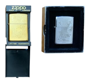 1996 & 1994 Zippo Lighters Camel Cigarettes Gold Tone & American Eagle Lot (2)
