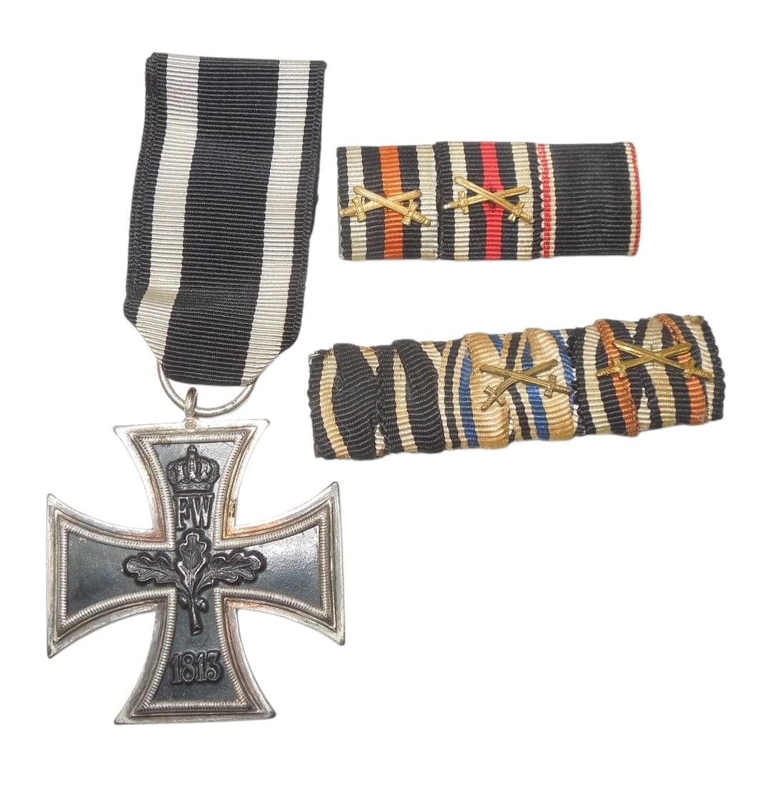 WWI German Army Iron Cross 2nd Class Medal & Ribbon Bars: Original lot as shown.