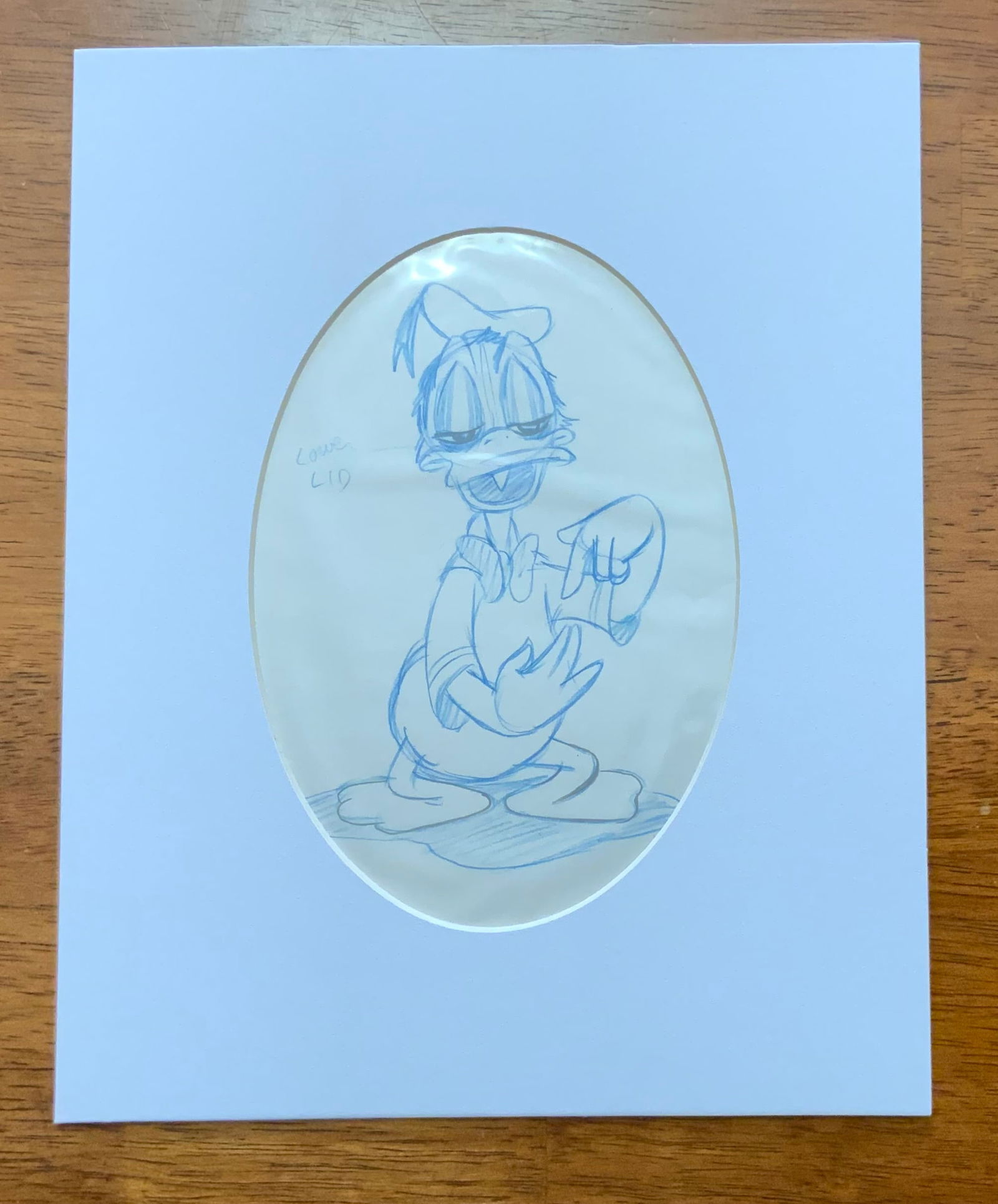 Disney Donald Duck Matted Pencil Concept Color Sketch Animator Illustrator Carl Barks #5: Disney Donald Duck Matted Pencil Color Concept Drawing. This piece and several other pieces are from Animator Cartoon Illustrator Carl Barks. This piece is how it came from the consignor; who mentione