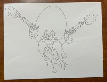 1969 Original Warner Bros. Animation Yosemite Sam Production Line Sketch Cel