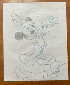 Disney Sorcerer Mickey Pencil Concept Color Drawing Animator Len Smith Signed #1