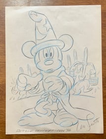 Disney 1996 Sorcerer Mickey Pencil Concept Color Drawing Animator Len Smith Signed #2