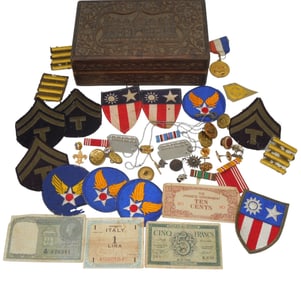 WWII Lot CBI China Burma India AAF Army Air Force Dog Tags Patches Money Pins