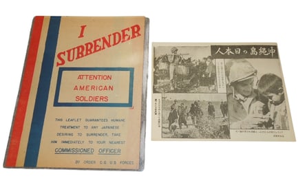 Lot (2) WWII US Military Japanese Surrender Propaganda Leaflets