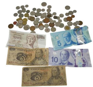 Lot Vintage & Modern Foreign Coins Bills Currency Canada