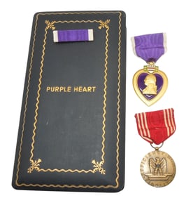 Named WWII US Army Engraved Purple Heart & Good Conduct Medal Lot