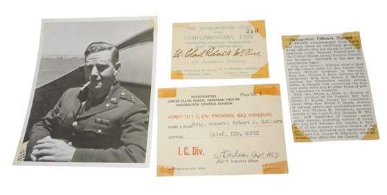WWII US Army Psychological Warfare General McClure ID Card & Photo Lot