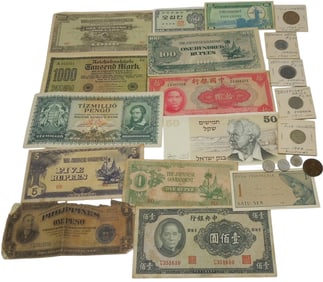 Lot WWII Japanese Philippines German & European Currency Paper Money Coins