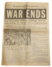 WWII August 15, 1945 WAR ENDS Democrat & Chronicle Victory Newspaper